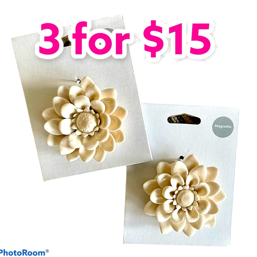 3/$15 Target Opal House 3” Ivory Flower Magnets